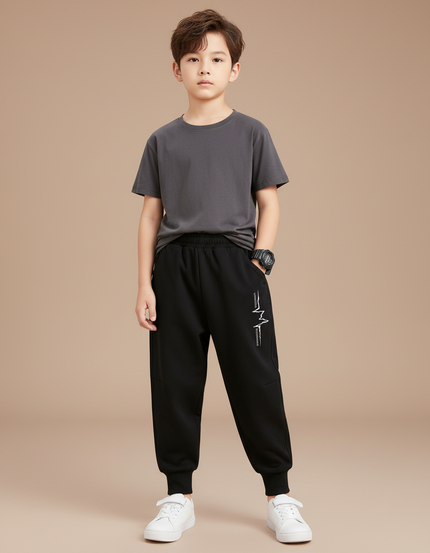 Pantalon Parachute Noir Ample Imprimé Éclair Enfant - Molleton