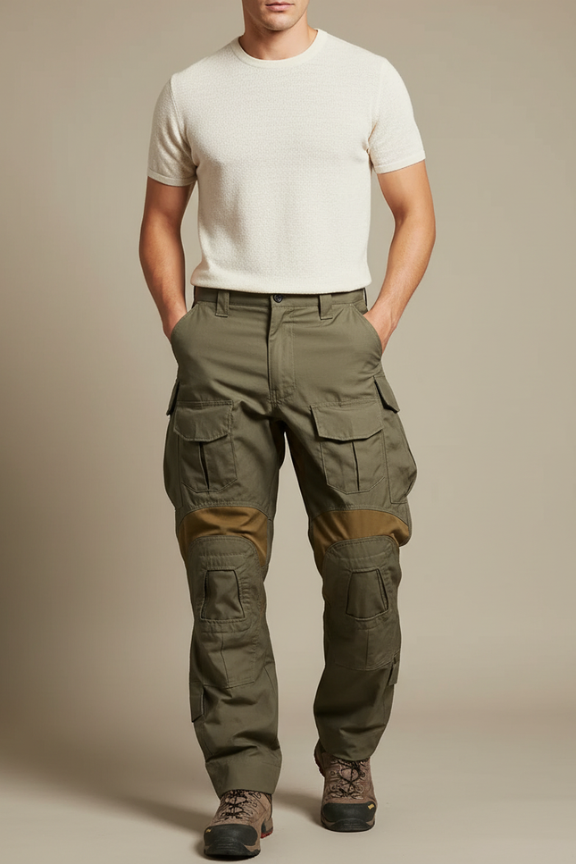 Pantalon Parachute Kaki Cargo Tactique Renforcé Homme - Toile