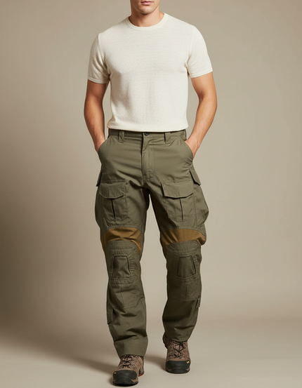 Pantalon Parachute Kaki Cargo Tactique Renforcé Homme - Toile