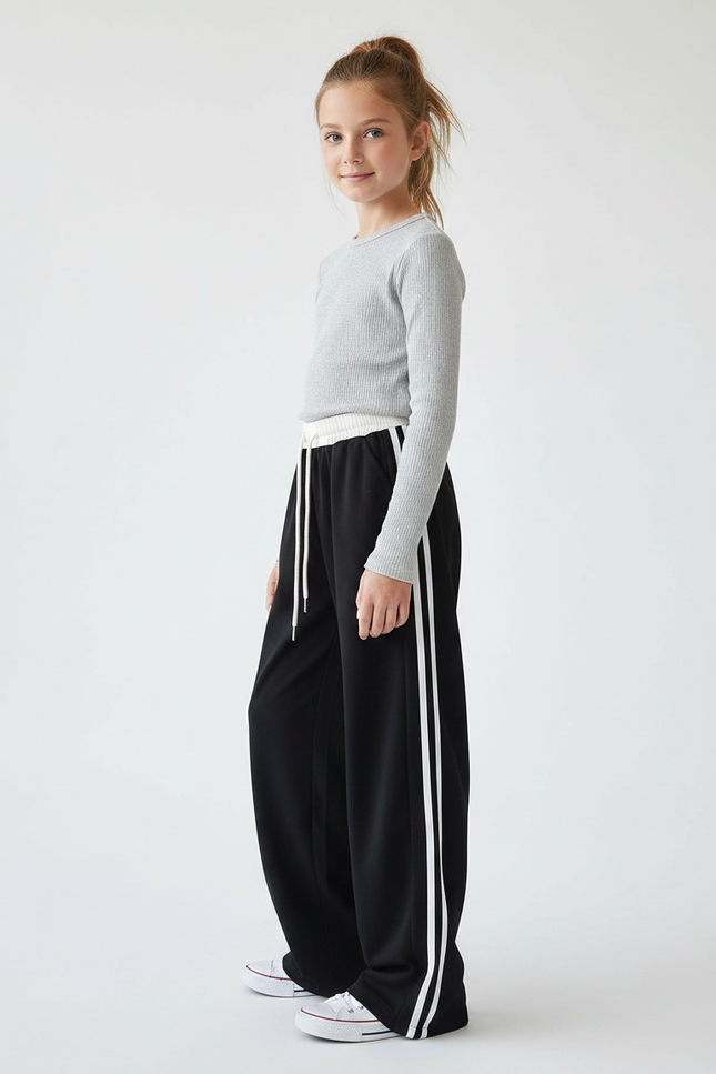 Pantalon Parachute Fille Noir Baggy - Polyester