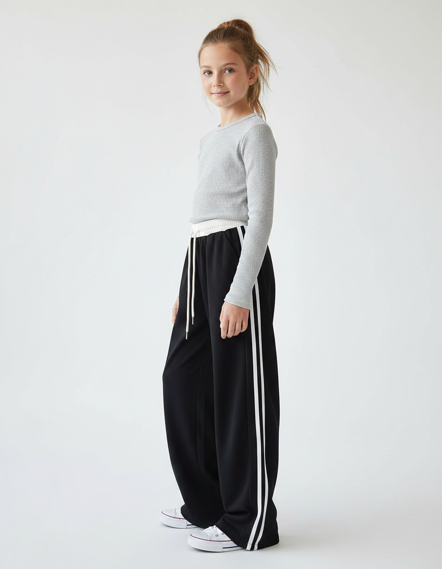 Pantalon Parachute Fille Noir Baggy - Polyester
