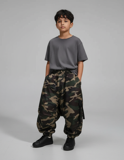 Pantalon Parachute Camouflage Ample Garçon Décontracté - Imprimé Polyester