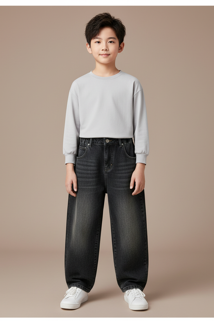 Pantalon Parachute Noir Ample Enfant Décontracté Denim - Jean