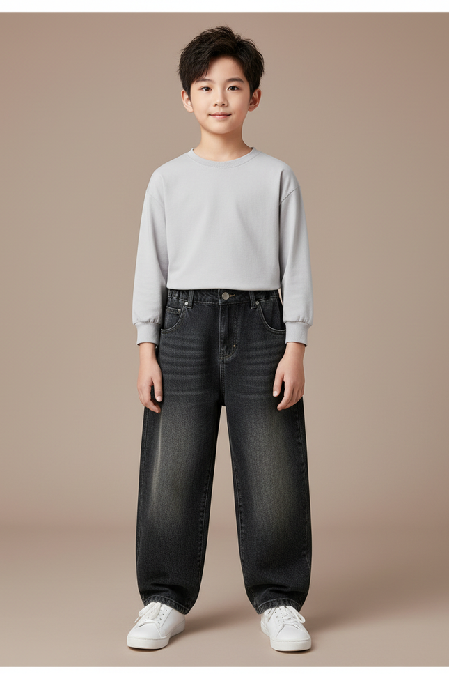 Pantalon Parachute Noir Ample Enfant Décontracté Denim - Jean