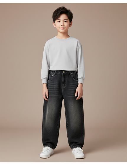 Pantalon Parachute Noir Ample Enfant Décontracté Denim - Jean