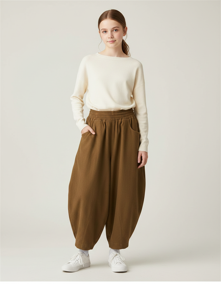 Pantalon Parachute Marron Ample Coton Confortable Femme - Molleton