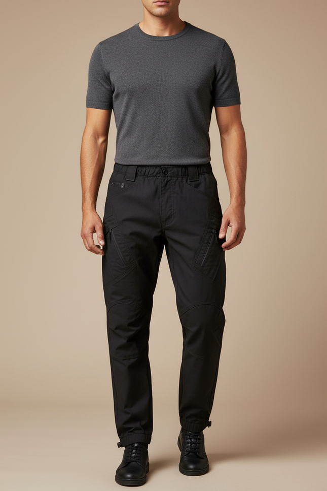 Pantalon Parachute Homme Noir Cargo Technique Ajusté - Polyester