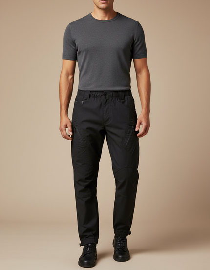 Pantalon Parachute Homme Noir Cargo Technique Ajusté - Polyester