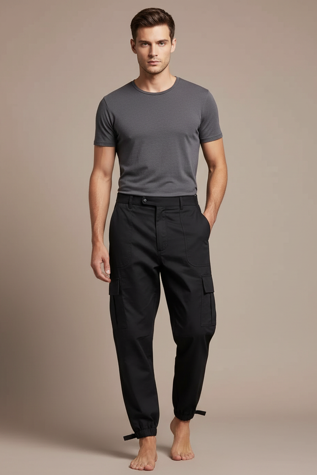 Pantalon Parachute Noir Cargo Homme Ajusté Militaire - Toile