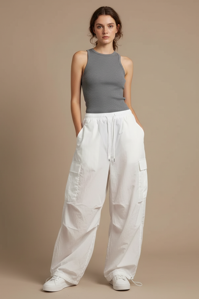 Pantalon Parachute Femme Blanc - Polyester