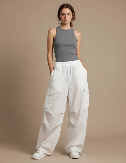 Pantalon Parachute Femme Blanc - Polyester
