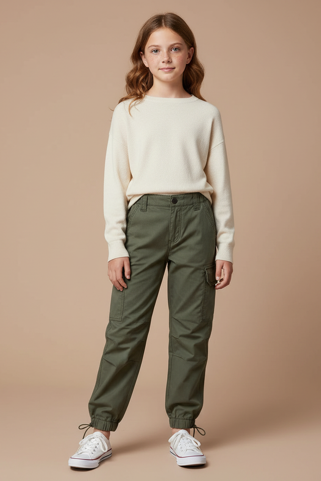 Pantalon Parachute Kaki Cargo Coton Enfant