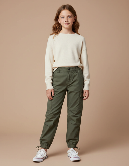 Pantalon Parachute Kaki Cargo Coton Enfant