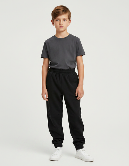 Pantalon Parachute Noir Coupe Ample Confortable Enfant - Molleton