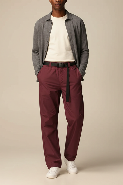 Pantalon Parachute Bordeaux Ample Décontracté Homme - Polyester