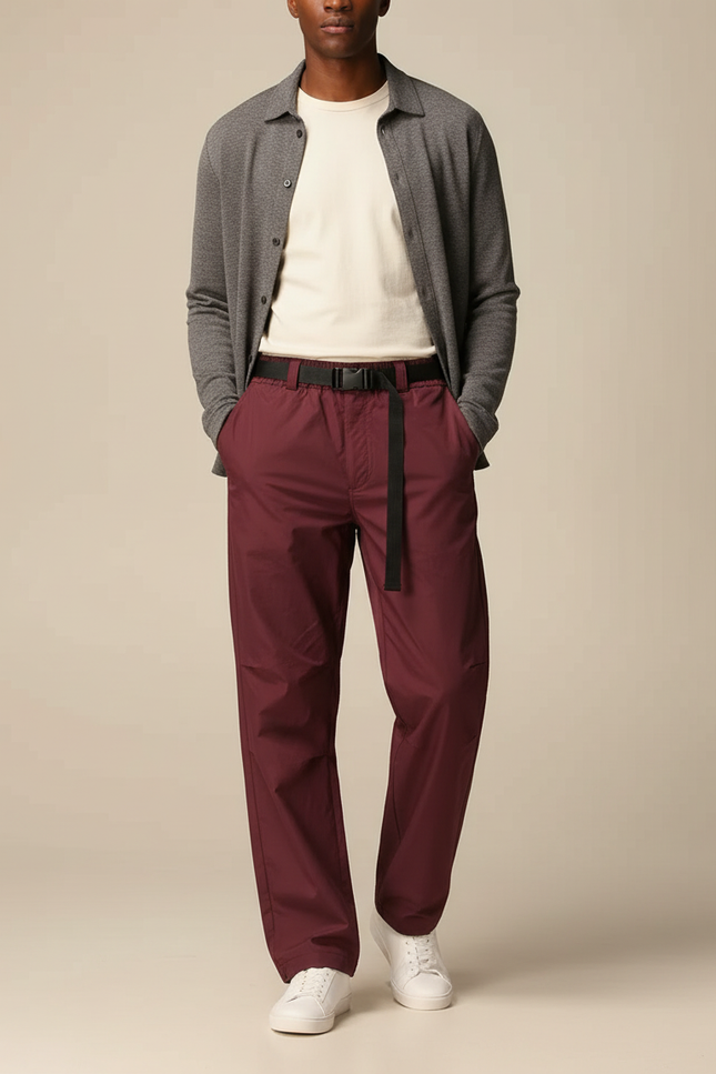 Pantalon Parachute Bordeaux Ample Décontracté Homme - Polyester
