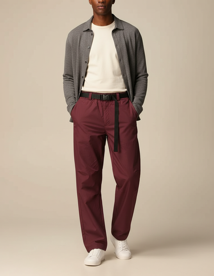 Pantalon Parachute Bordeaux Ample Décontracté Homme - Polyester