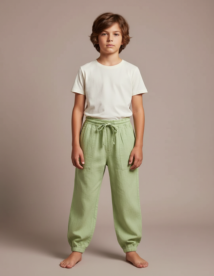 Pantalon Parachute Vert Lin Ample Enfant Décontracté Confortable