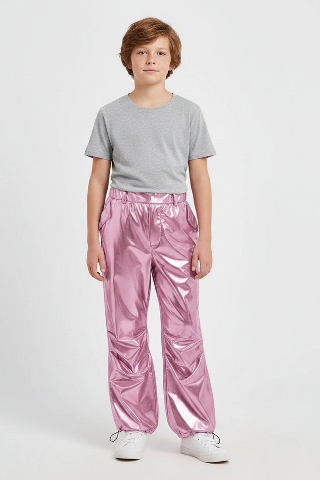 Pantalon Parachute Métallique Rose Ample Brillant Enfant - Polyester