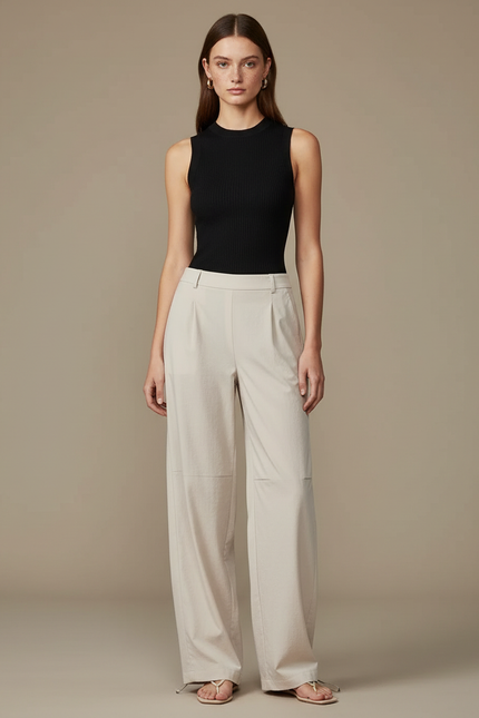 Pantalon Parachute Beige Ample Fluide Décontracté Femme - Toile