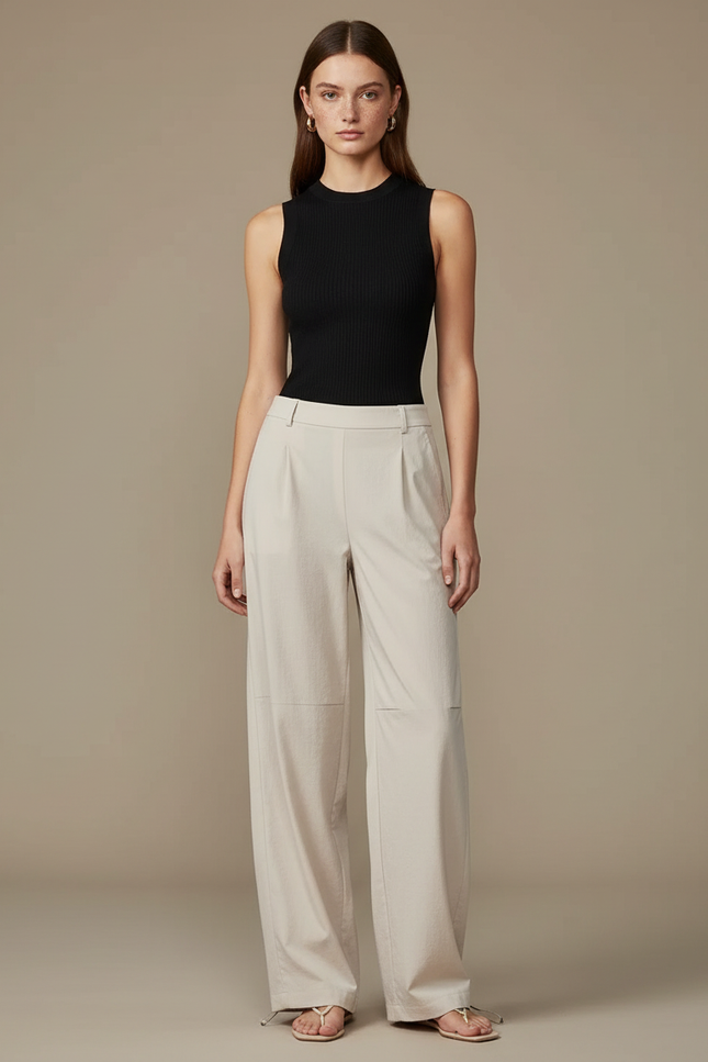 Pantalon Parachute Beige Ample Fluide Décontracté Femme - Toile