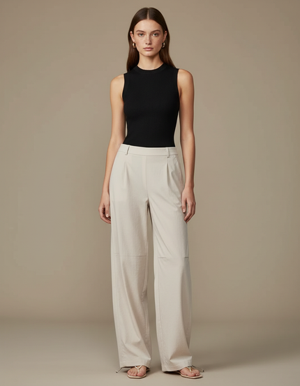 Pantalon Parachute Beige Ample Fluide Décontracté Femme - Toile