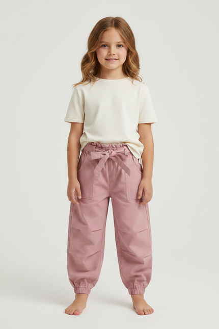 Pantalon Parachute Rose Coton Ample Ceinture Enfant - Toile
