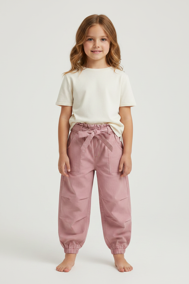Pantalon Parachute Rose Coton Ample Ceinture Enfant - Toile
