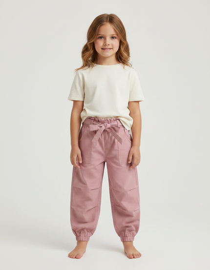 Pantalon Parachute Rose Coton Ample Ceinture Enfant - Toile