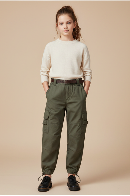 Pantalon Parachute Kaki Ample Cargo Multipoches Coton