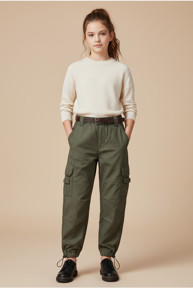 Pantalon Parachute Kaki Ample Cargo Multipoches Coton