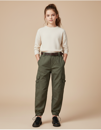 Pantalon Parachute Kaki Ample Cargo Multipoches Coton