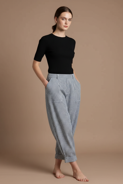 Pantalon Parachute Rayé Ample Léger Coton Femme - Imprimé