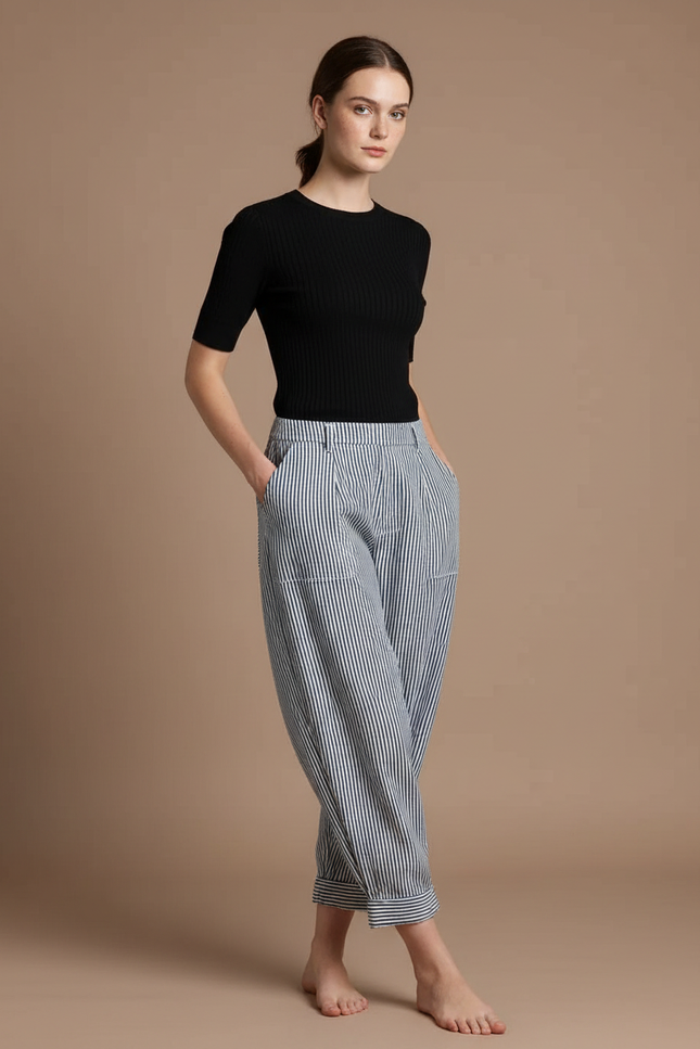 Pantalon Parachute Rayé Ample Léger Coton Femme - Imprimé