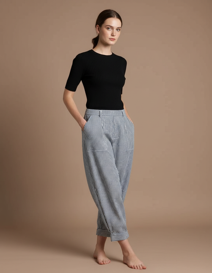 Pantalon Parachute Rayé Ample Léger Coton Femme - Imprimé