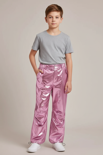 Pantalon Parachute Métallisé Rose Ample Garçon Scintillant - Polyester