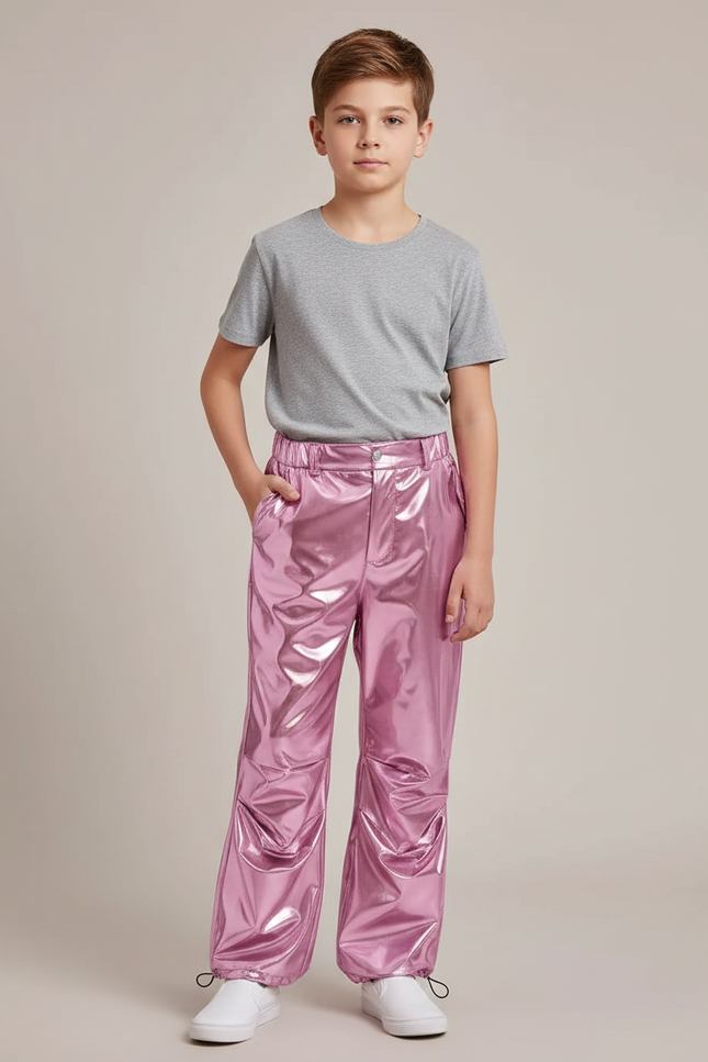 Pantalon Parachute Métallisé Rose Ample Garçon Scintillant - Polyester
