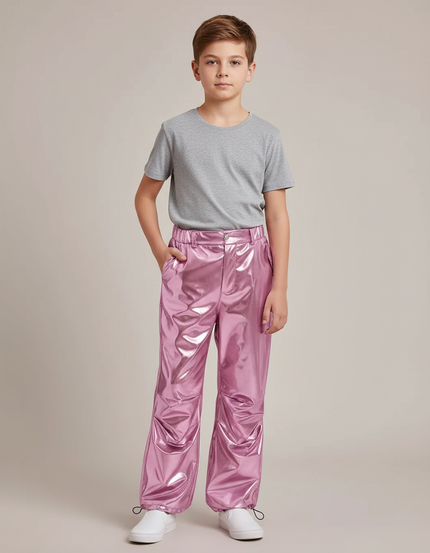Pantalon Parachute Métallisé Rose Ample Garçon Scintillant - Polyester