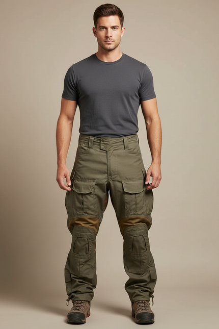 Pantalon Parachute Vert Militaire Cargo Renforcé Homme - Kaki Toile