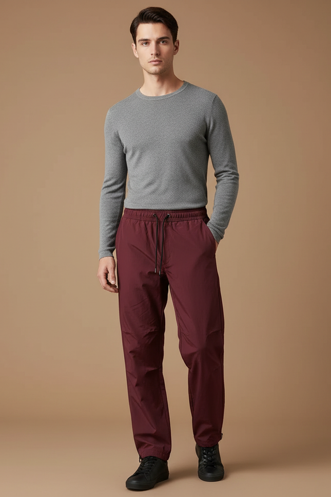 Pantalon Parachute Bordeaux Ample Sportif Homme - Polyester
