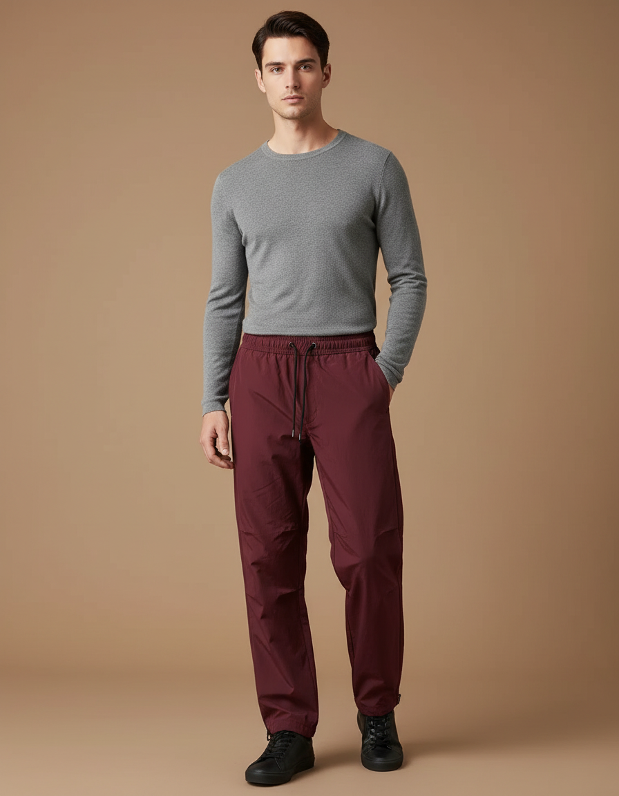 Pantalon Parachute Bordeaux Ample Sportif Homme - Polyester