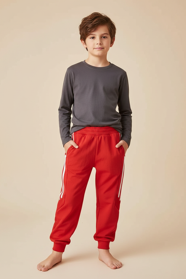 Pantalon Parachute Rouge Coton Ample Sport Enfant - Molleton