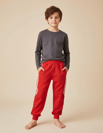 Pantalon Parachute Rouge Coton Ample Sport Enfant - Molleton