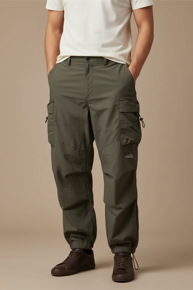 Pantalon Parachute Kaki Ample Fonctionnel Homme - Polyester