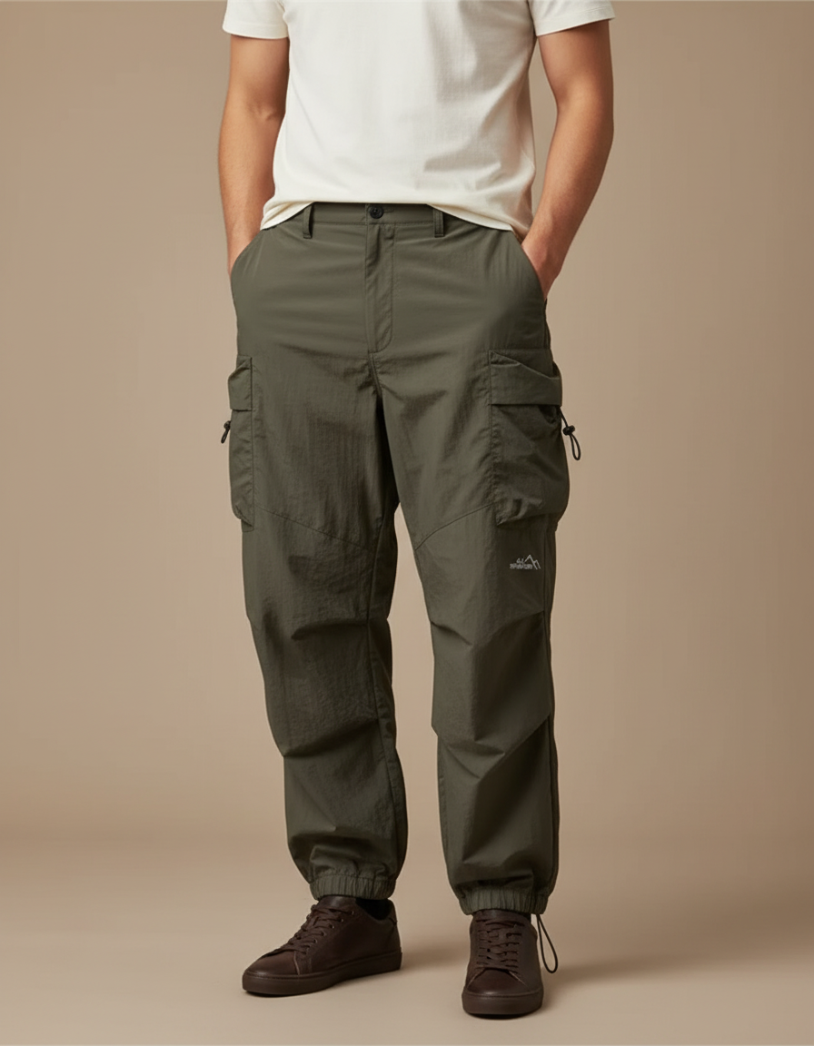Pantalon Parachute Kaki Ample Fonctionnel Homme - Polyester