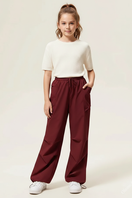 Pantalon Parachute Bordeaux Cargo Ample Décontracté - Polyester