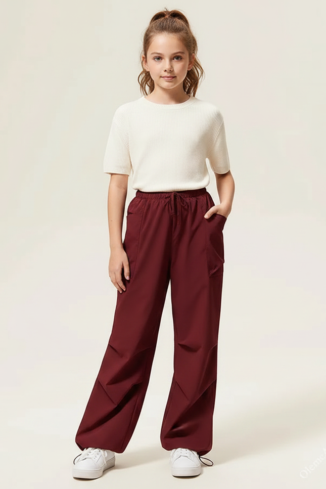 Pantalon Parachute Bordeaux Cargo Ample Décontracté - Polyester