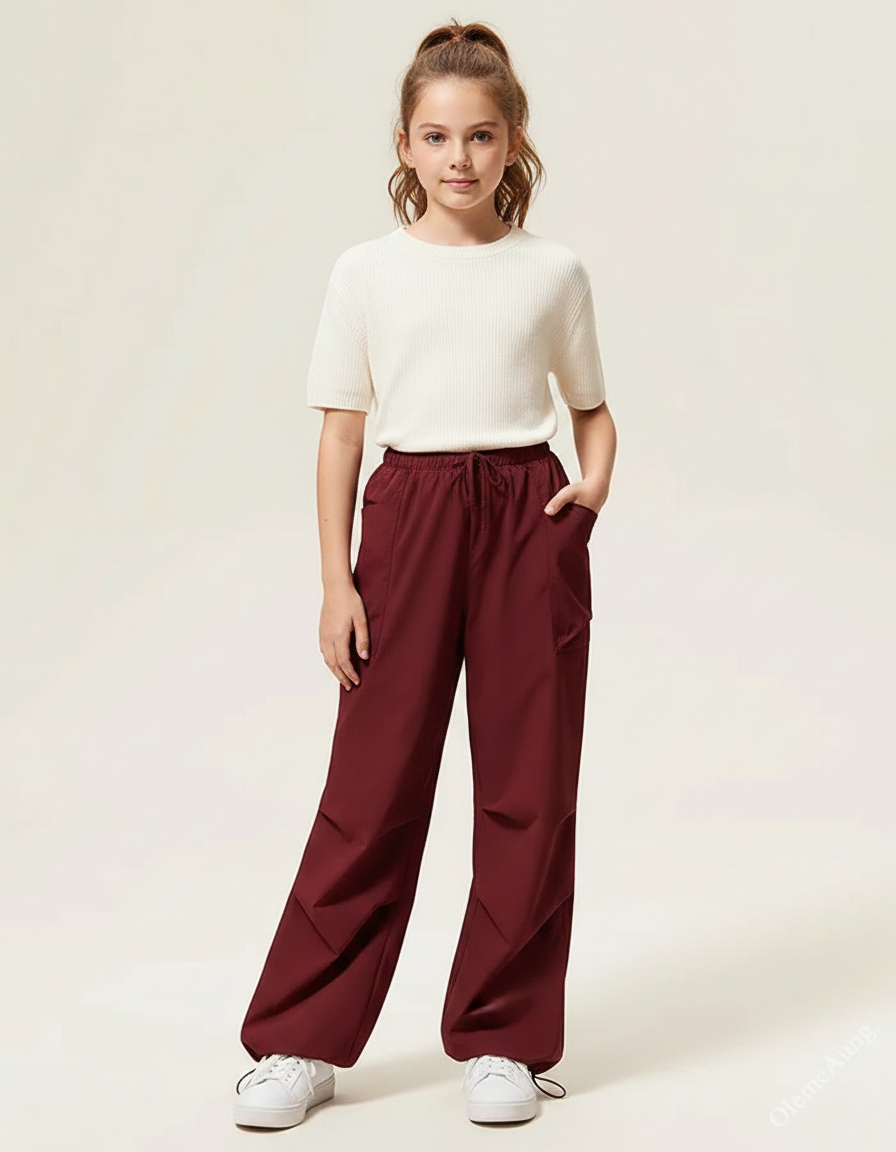 Pantalon Parachute Bordeaux Cargo Ample Décontracté - Polyester