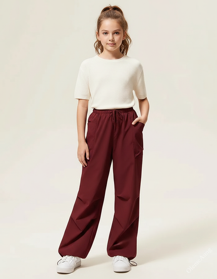 Pantalon Parachute Bordeaux Cargo Ample Décontracté - Polyester