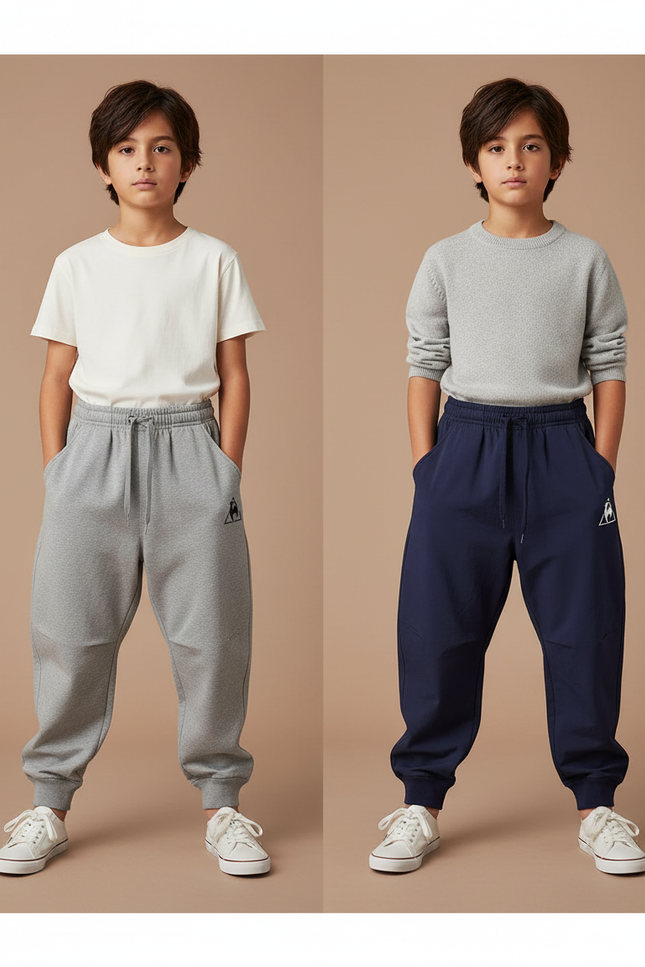 Pantalon Parachute Molleton Gris Marine Ample Confortable Enfant